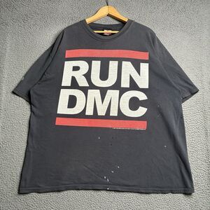 VTG Run DMC King Of Rock Rap Hip Hop Tshirt Mens 2XL Distressed Painter Faded